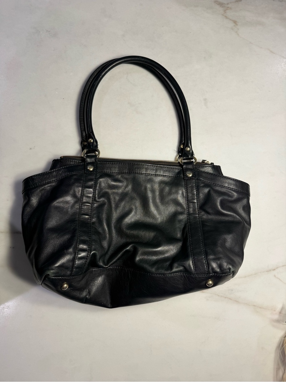 J. Crew Black Leather Tote Bag with Dual Handles